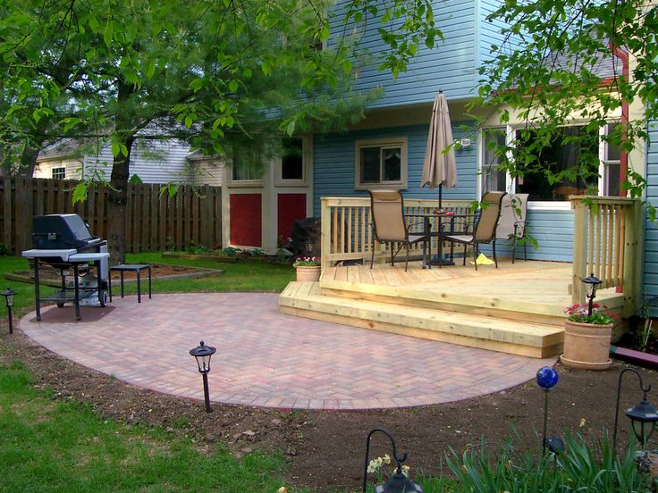concrete patio and a wood deck