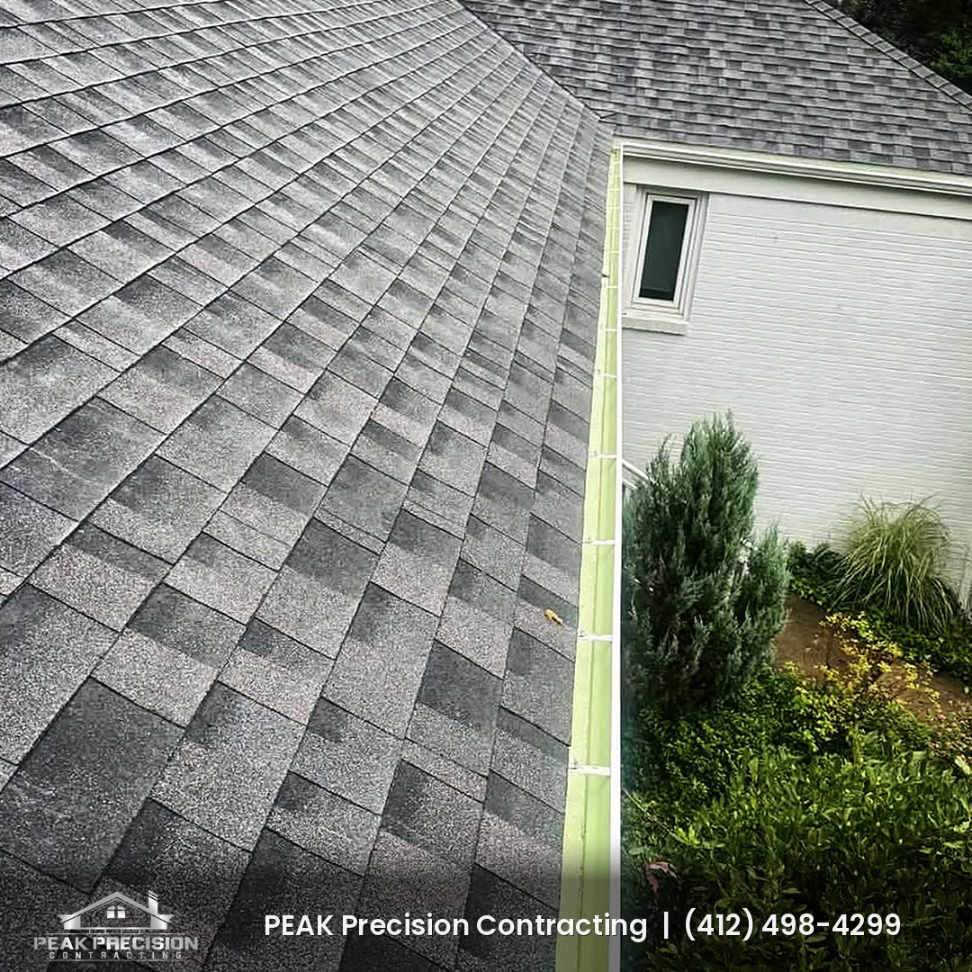 Roof edge and gutter line on a Canonsburg-area home after fall weather