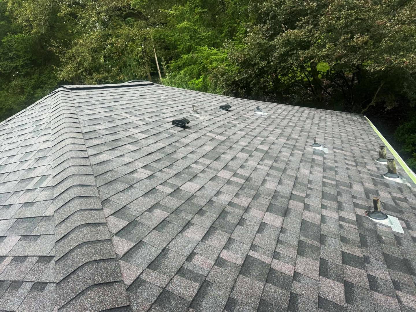 New shingle roof plane installed by Peak Precision Contracting