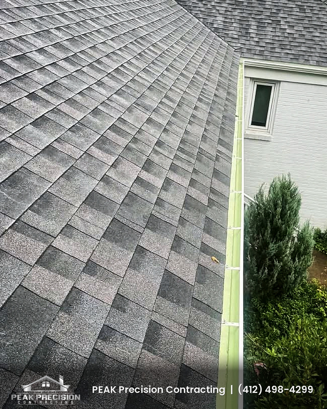 New gutter line along a finished roof edge, Peak Precision Contracting Canonsburg PA
